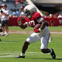 Apr 11, 2026; Tuscaloosa, AL, USA; Alabama Crimson Tide running back Trae’shawn Brown (17) carries the ball during the Alabama A-Day spring football scrimmage game at Saban Field at Bryant-Denny Stadium.