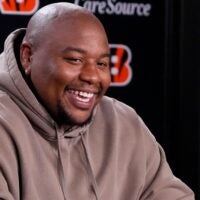 Newly signed Cincinnati Bengals defense tackle Dexter Lawrence speaks in a press conference for the first time since joining the team at Paycor Stadium in Cincinnati on Monday, April 20, 2026.