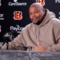 Newly signed Cincinnati Bengals defense tackle Dexter Lawrence speaks in a press conference for the first time since joining the team at Paycor Stadium in Cincinnati on Monday, April 20, 2026.