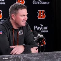 Cincinnati Bengals head coach Zac Taylor talks about newly signed defense tackle Dexter Lawrence in a press conference at Paycor Stadium in Cincinnati on Monday, April 20, 2026.