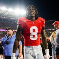 Ohio State Buckeyes linebacker Arvell Reese (8) leaves the field following the NCAA football game against the Ohio Bobcats at Ohio Stadium on Sept. 13, 2025. Ohio State won 37-9.