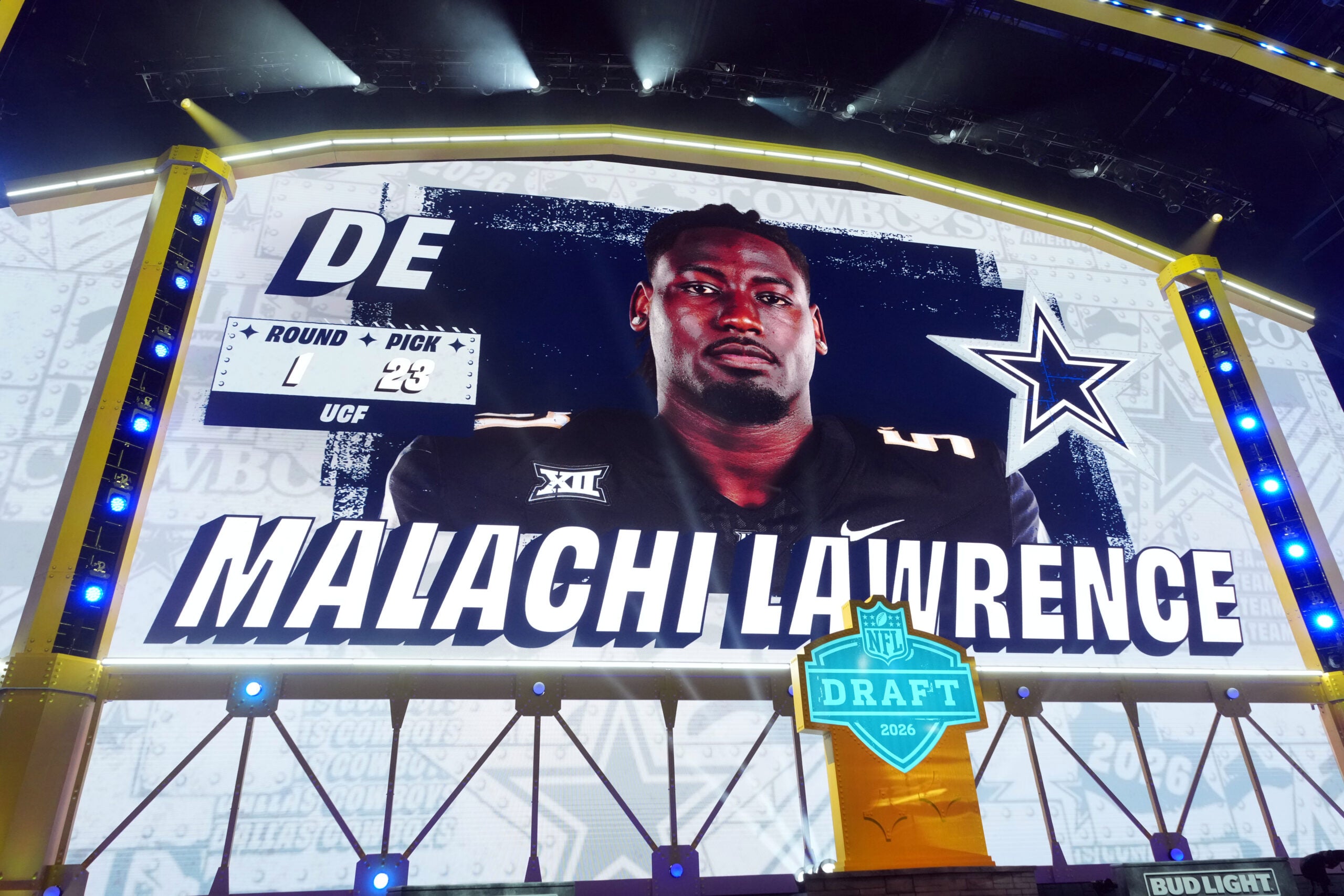 Apr 23, 2026; Pittsburgh, PA, USA; UCF Knights defensive lineman Malachi Lawrence is selected by the Dallas Cowboys as the number 23 pick during the 2026 NFL Draft at Acrisure Stadium.