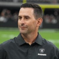 Aug 26, 2022; Paradise, Nevada, USA; Las Vegas Raiders general manager Dave Ziegler reacts during the game against the New England Patriots at Allegiant Stadium.