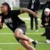 Former Georgia defensive lineman Tyrion Ingram-Dawkins (93) runs a drill during UGA Footballs Pro Day in Athens, Ga., on Wednesday, March 12, 2025. Representatives from all 32 NFL teams are on hand to watch former UGA football players in action.