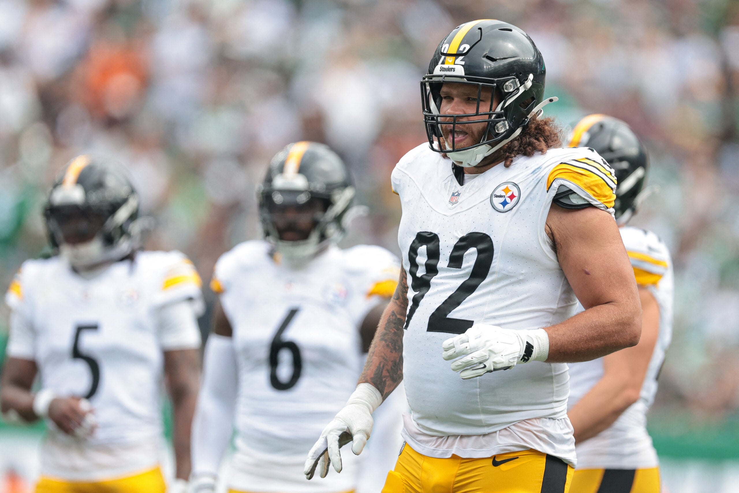 Sep 7, 2025; East Rutherford, New Jersey, USA; Pittsburgh Steelers defensive tackle Isaiahh Loudermilk (92) in action during the game against the New York Jets at MetLife Stadium.