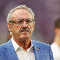 Sep 14, 2025; Minneapolis, Minnesota, USA; Minnesota Vikings owner Zygi Wilf looks on during warmups against the Atlanta Falcons at U.S. Bank Stadium.