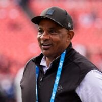 Detroit Lions assistant general manager Ray Agnew watches warmup ahead of the Washington Commanders game at Northwest Stadium in Landover, Md. on Sunday, November 9, 2025.
