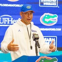 Florida head coach Jon Sumrall speaks after spring practice at Sanders Practice Fields in Gainesville, FL on Tuesday, April 7, 2026.