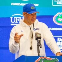 Florida head coach Jon Sumrall speaks after spring practice at Sanders Practice Fields in Gainesville, FL on Tuesday, April 7, 2026.