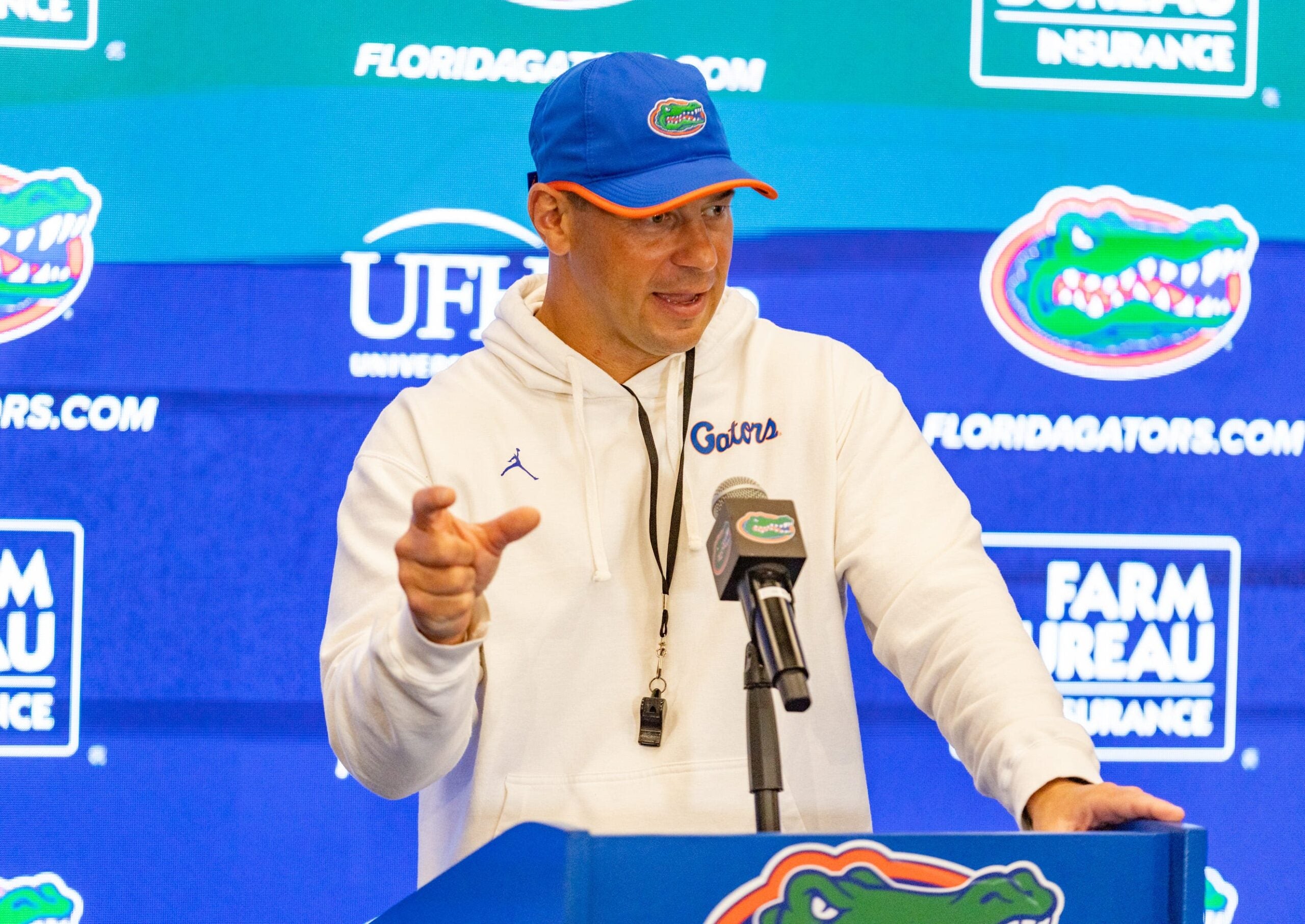 Florida head coach Jon Sumrall speaks after spring practice at Sanders Practice Fields in Gainesville, FL on Tuesday, April 7, 2026.