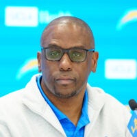 Apr 16, 2026; El Segundo, CA, USA; Los Angeles Chargers assistant general manager Chad Alexander speaks at press conference at The Bolt.