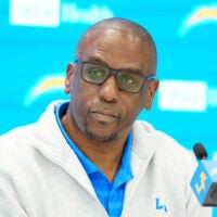 Apr 16, 2026; El Segundo, CA, USA; Los Angeles Chargers assistant general manager Chad Alexander speaks at press conference at The Bolt.