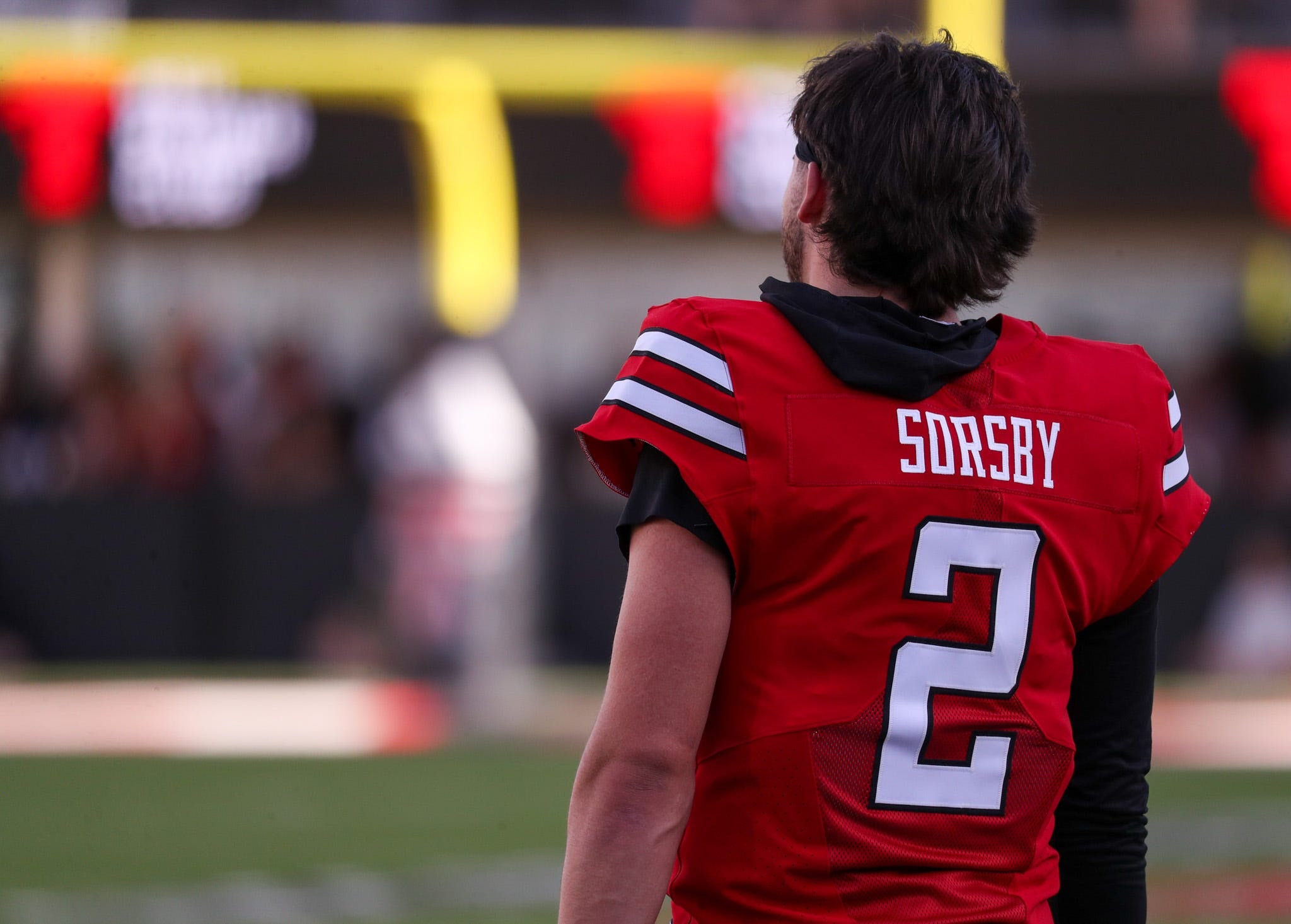 Texas Tech's Brendan Sorsby looks on during the spring football game, Friday, April 17, 2026, at Jones AT&T Stadium.