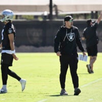 Las Vegas Raiders head coach Klint Kubiak at OTAs