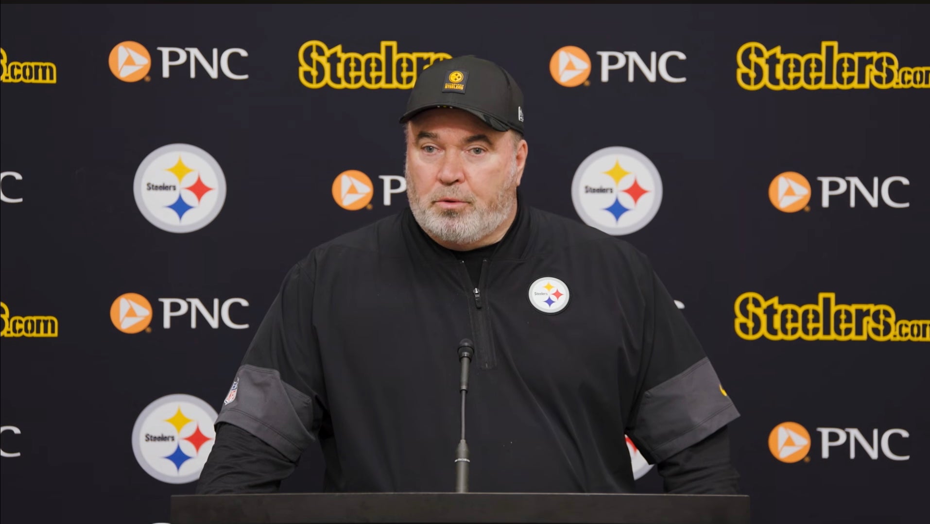 Mike McCarthy speaks to the media following Steelers rookie minicamp practice, 5/9/2026.
