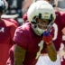 April 11, 2026; Tuscaloosa, AL, USA; Alabama Crimson Tide wide receiver Ryan Coleman-Williams (1) lines up for a play at Bryant-Denny Stadium during the Alabama A Day scrimmage.