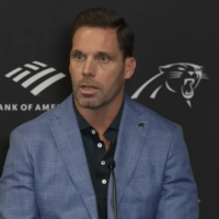 Carolina Panthers general manager Dan Morgan speaks with reporters following the first-round of the 2026 NFL Draft.