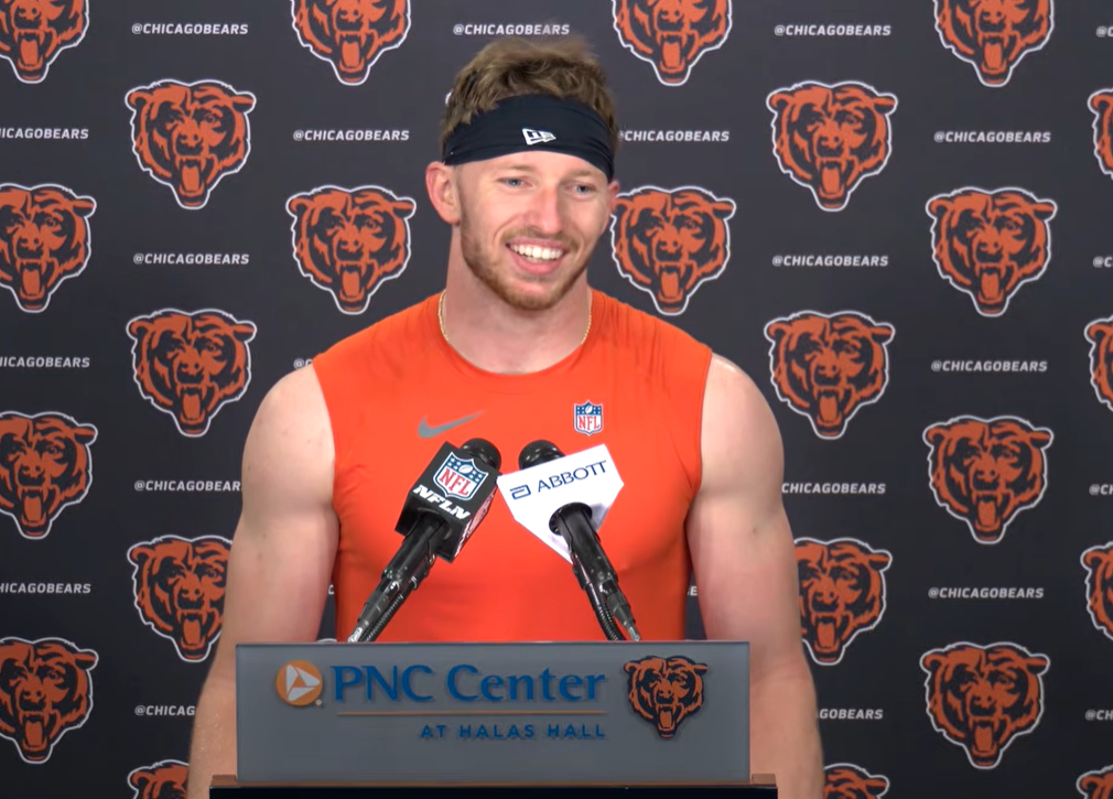 Chicago Bears safety Dillon Thieneman speaks with reporters during rookie minicamp.