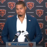 Chicago Bears general manager Ryan Poles speaks with reporters following Day 2 of the 2026 NFL Draft.