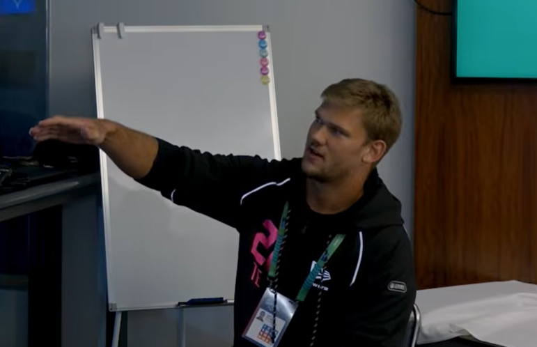 Chicago Bears tight end Sam Roush during his meeting with the team at the NFL Scouting Combine.