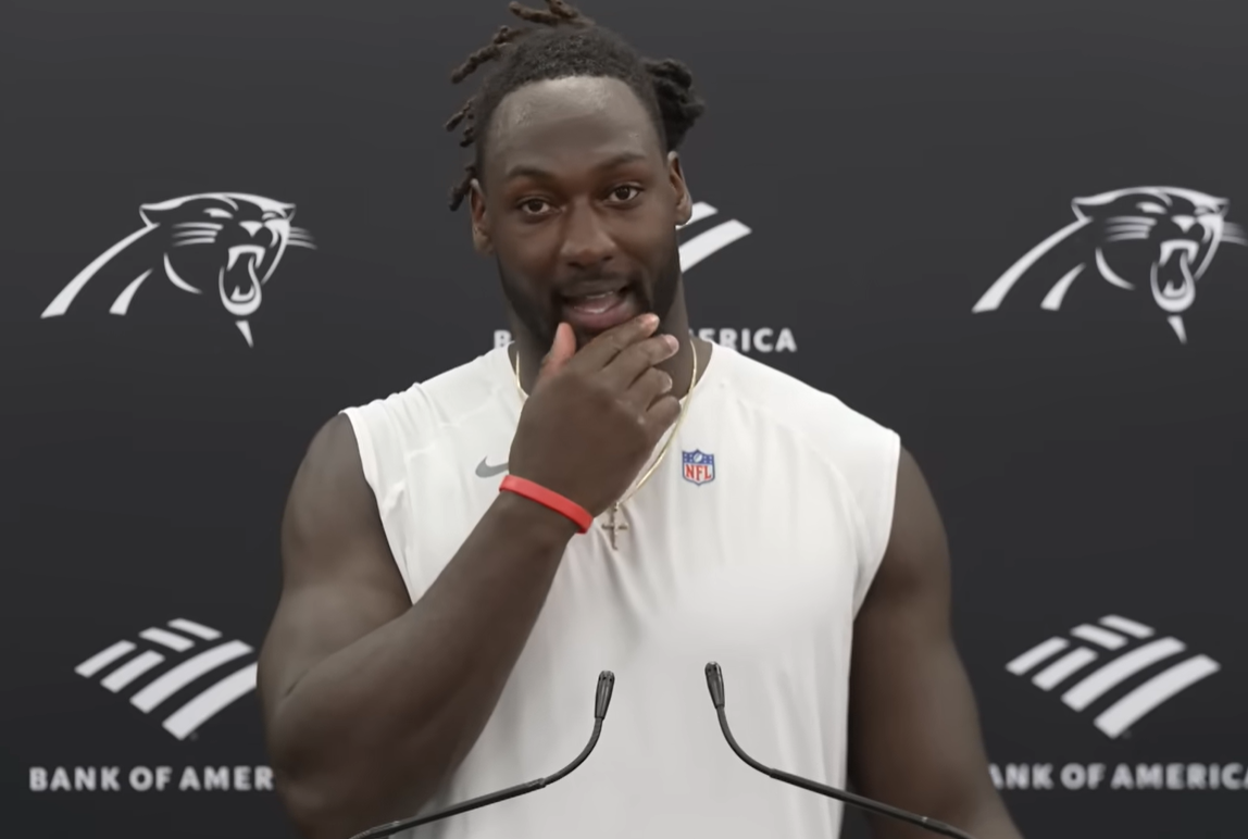Carolina Panthers linebacker Devin Lloyd speaks with the media following the first day of OTAs.