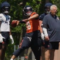 Chicago Bears quarterback Caleb Williams makes a play during OTAs.