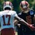 Jayden Daniels and Terry McLaurin celebrate after a big play in Commanders OTAs.