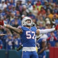 Bills defensive end A.J. Epenesa celebrates a big third down stop against Pittsburgh in the first half during their game Sunday, Oct. 9, 2022 at Highmark Stadium in Orchard Park. Sd 100922 Bills 17 Spts