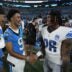 Aug 25, 2023; Charlotte, North Carolina, USA; Carolina Panthers quarterback Bryce Young (9) with Detroit Lions running back Jahmyr Gibbs (26) after the game at Bank of America Stadium.