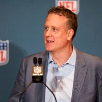 Mar 26, 2024; Orlando, FL, USA; NFL executive vice president of media distribution Hans Schroeder speaks to media during the annual league meetings at the JW Marriott.
