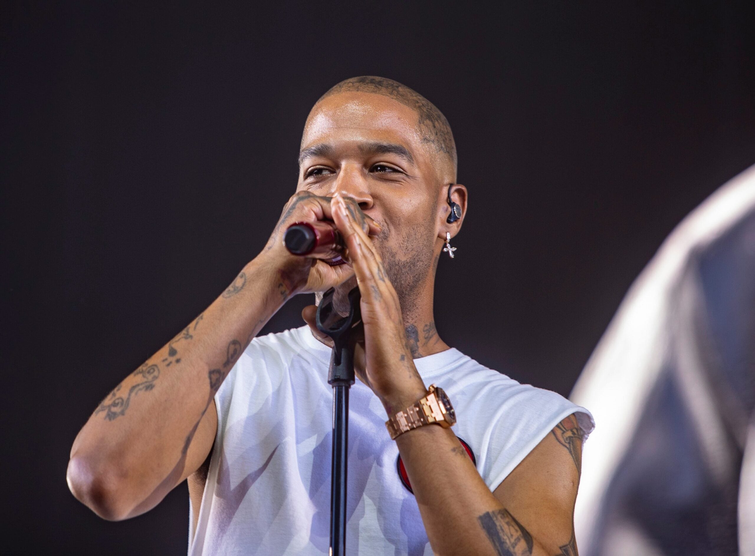 Kid Cudi performs in the Sahara tent during the Coachella Valley Music and Arts Festival in Indio, Calif., Sunday, April 21, 2024.