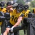 Jul 27, 2024; Latrobe, PA, USA; Pittsburgh Steelers linebacker T.J. Watt (90) participates in drills during training camp at Saint Vincent College.