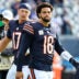 Nov 10, 2024; Chicago, Illinois, USA; Chicago Bears quarterback Caleb Williams (18) practices before the game against the New England Patriots at Soldier Field.