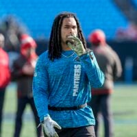 Dec 1, 2024; Charlotte, North Carolina, USA; Carolina Panthers running back Jonathon Brooks (24) during pregame warmups against the Tampa Bay Buccaneers at Bank of America Stadium.