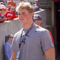 James Halter, Central Catholic offensive lineman, soaks up the atmosphere of the game between the Ohio State Buckeyes and Texas Longhorns at Ohio Stadium on Aug. 30, 2025.