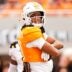 Tennessee wide receiver Chris Brazzell II (17) poses after a catch during Tennessee's home opener against ETSU at Neyland Stadium in Knoxville, Tenn., on Sept. 6, 2025.