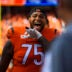 Sep 14, 2025; Cincinnati, Ohio, USA; Cincinnati Bengals offensive tackle Orlando Brown Jr. (75) walks off the field after the victory over the Jacksonville Jaguars at Paycor Stadium.