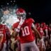 Brentwood Academy's Kenneth Simon (10) celebrates after defeating Ensworth at Brentwood Academy in Brentwood, Tenn., Friday, Sept. 26, 2025.