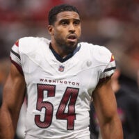Sep 28, 2025; Atlanta, Georgia, USA; Washington Commanders linebacker Bobby Wagner (54) on the field during a game against the Atlanta Falcons at Mercedes-Benz Stadium.