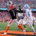 Cincinnati Bengals wide receiver Ja'Marr Chase (1) catches a pass for a touchdown in the fourth quarter of the NFL Week 5 game between the Cincinnati Bengals and the Detroit Lions at Paycor Stadium in downtown Cincinnati on Sunday, Oct. 5, 2025. The Bengals continued a losing streak, falling 37-24 to the Lions.