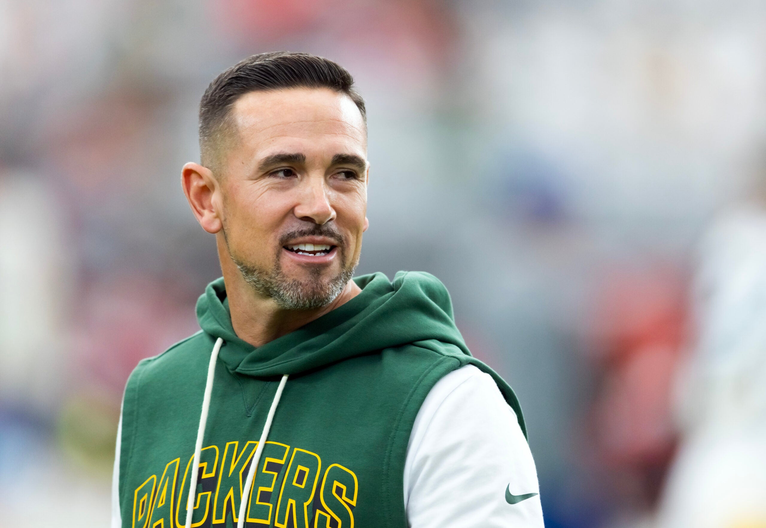 Oct 19, 2025; Glendale, Arizona, USA; Green Bay Packers head coach Matt LaFleur prior to the game against the Arizona Cardinals at State Farm Stadium.