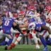 Buffalo Bills defensive end Joey Bosa sacks Kansas City Chiefs quarterback Patrick Mahomes with linebacker Terrel Bernard coming in to help during first half action against the Kansas City Chiefs at Highmark Stadium in Orchard Park on Nov. 2, 2025.