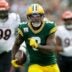 Green Bay Packers running back Josh Jacobs (8) against the Cincinnati Bengals on Sunday, October 12, 2025, at Lambeau Field in Green Bay, Wis.