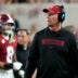 Nov 8, 2025; Tuscaloosa, Alabama, USA; Alabama head coach Kalen DeBoer walks the sidelines in his black hoodie during the game with LSU at Saban Field at Bryant-Denny Stadium.