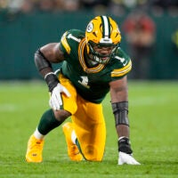 Nov 10, 2025; Green Bay, Wisconsin, USA; Green Bay Packers defensive end Micah Parsons (1) during the game against the Philadelphia Eagles at Lambeau Field.