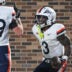 Nov 15, 2025; Durham, North Carolina, USA; Virginia Cavaliers running back J'Mari Taylor (3) celebrates after scoring a touchdown during the third quarter against the Duke Blue Devils at Wallace Wade Stadium.