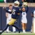 Notre Dame cornerback Leonard Moore returns an interception for a touchdown in the first half of a NCAA football game against Syracuse at Notre Dame Stadium on Saturday, Nov. 22, 2025, in South Bend.