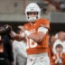 Nov 28, 2025; Austin, Texas, USA; Texas Longhorns quarterback Arch Manning warms up before a game against the Texas A&M Aggies at Darrell K Royal-Texas Memorial Stadium.