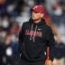 Alabama Crimson Tide head coach Kalen DeBoer watches on during warm ups before Auburn Tigers take on Alabama Crimson Tide at Jordan-Hare Stadium in Auburn, Ala. on Saturday, Nov. 29, 2025.
