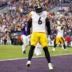 Dec 7, 2025; Baltimore, Maryland, USA; Pittsburgh Steelers linebacker Patrick Queen (6) reacts after a defensive stop against the Baltimore Ravens during the second half at M&T Bank Stadium.